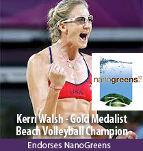Kerri Walsh loves beach volleyball and endorses BioPharma NanoGreens to keep her in top physical condition as an athlete